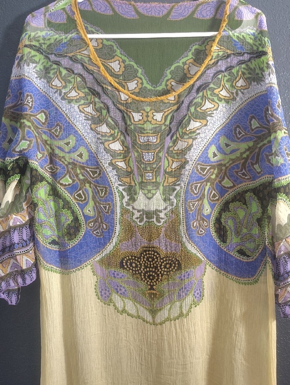 CAbi  Marrakesh Caftan Silk Bohemian Yellow  Purple and Green Paisley - Picture 3 of 6